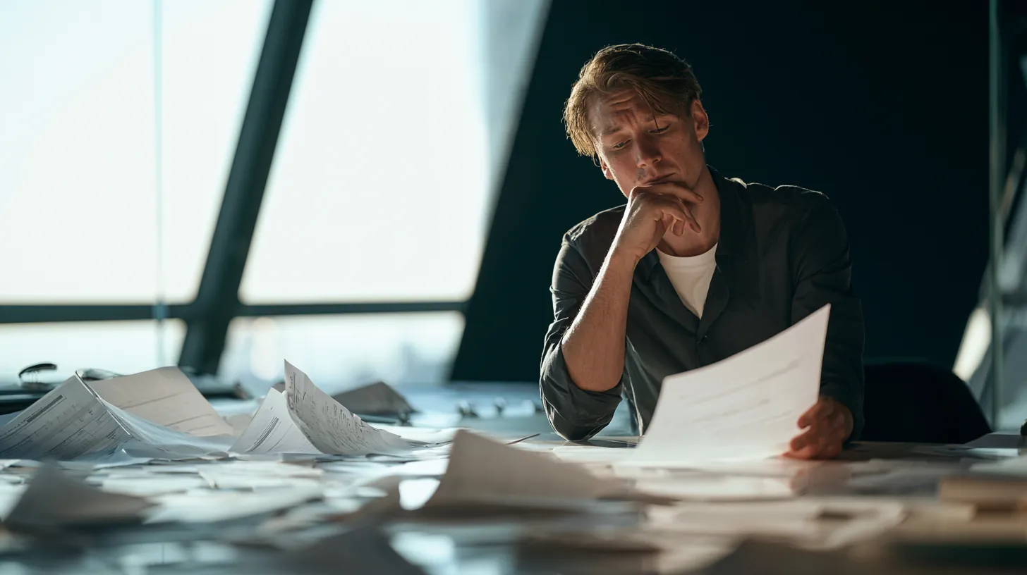 Analyst comparing lender documents spread across a desk with a laptop and notepad